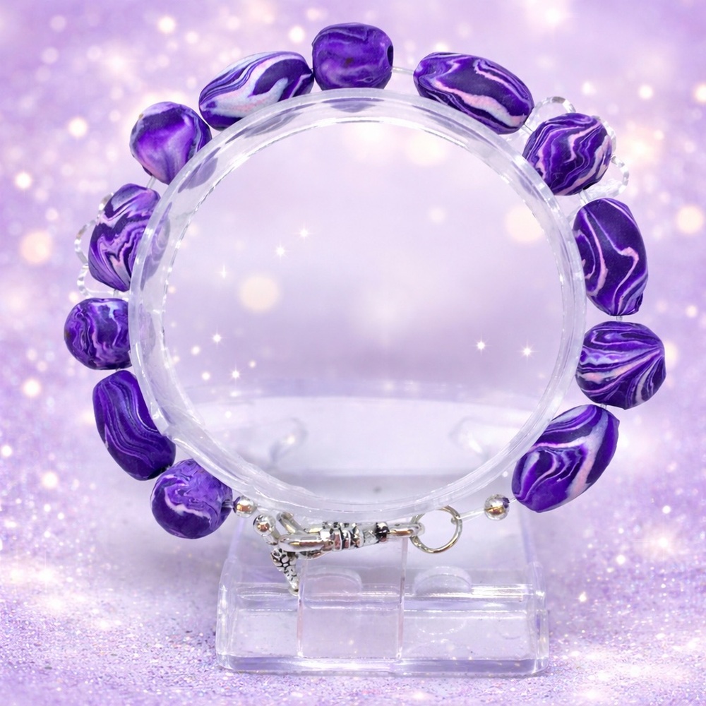 Unique Handmade Polymer Clay Bead Bracelet - Picture 10 of 14